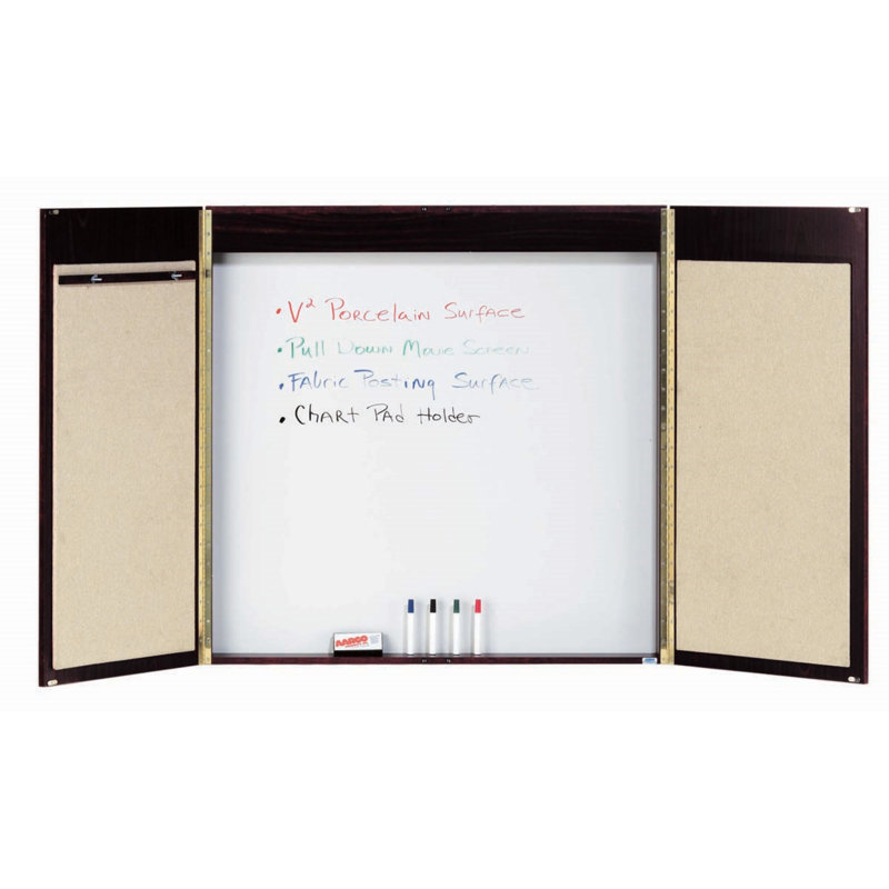 Tableau blanc fermé pour cabinet de conférence, H 4 pi x l 4 pi, Placage de noyer