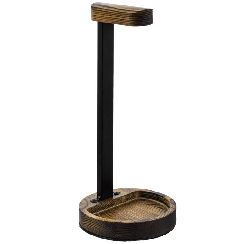 Solid Wood Metal Black Headphone Stand