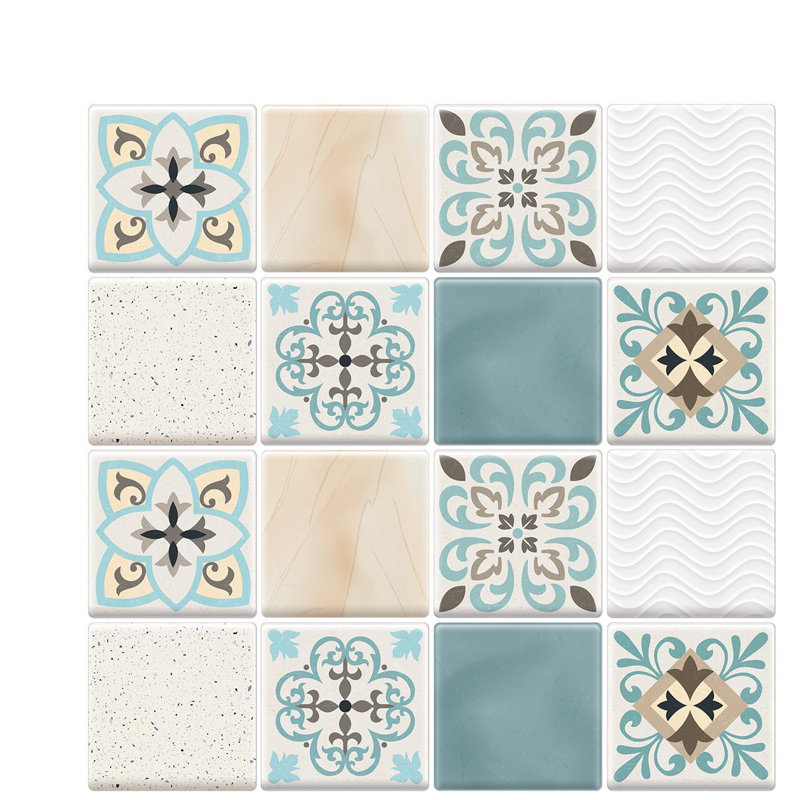 Blodwyn Spanish Retro Mediterranean Crush Glossy 3D Tile Stickers 15 x 15cm