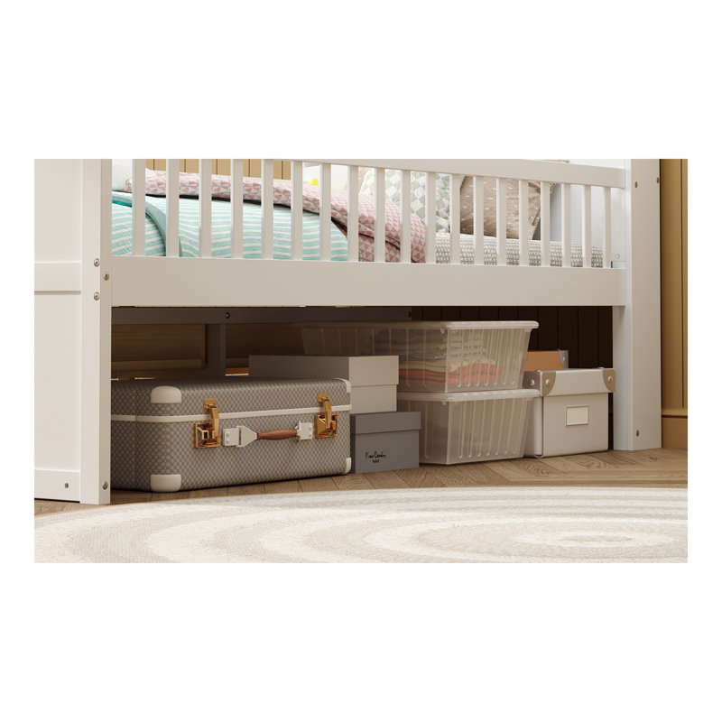 Cadre de lit simple avec rangement à 4 tiroirs, cadre de lit en bois pour enfants, lit plateforme simple avec tête de lit et échelle de garde-corps, aucun sommier requis, assemblage facile, blanc