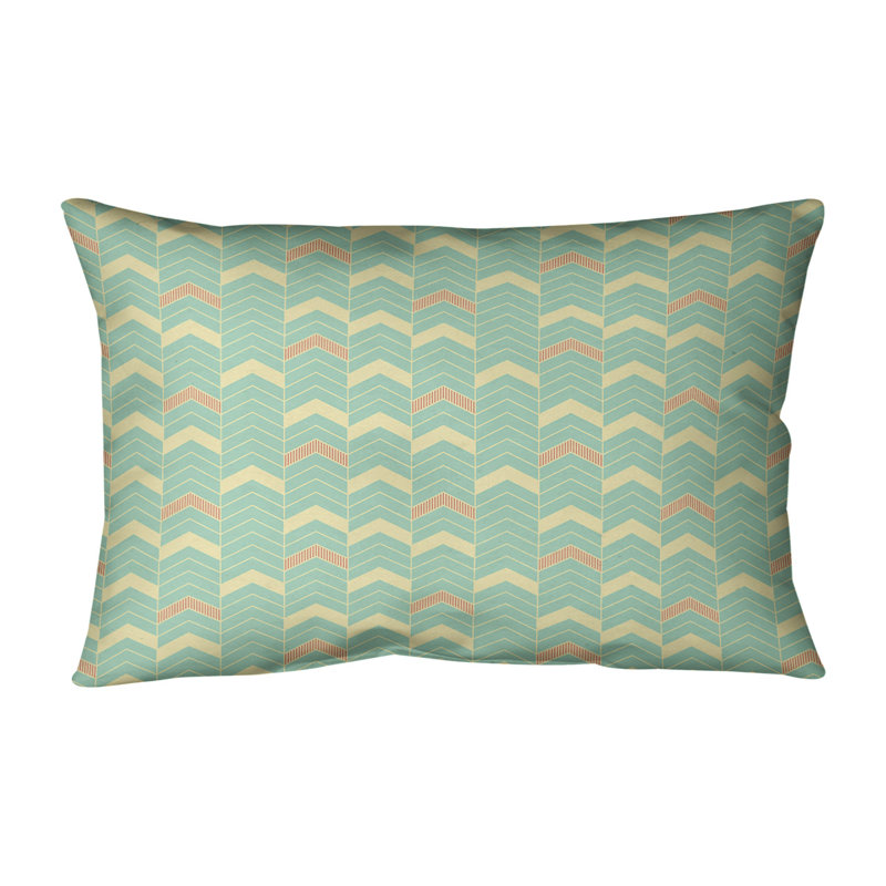 Coussin lombaire intérieur/extérieur à chevrons à lignes uniques, Vert orange / jaune