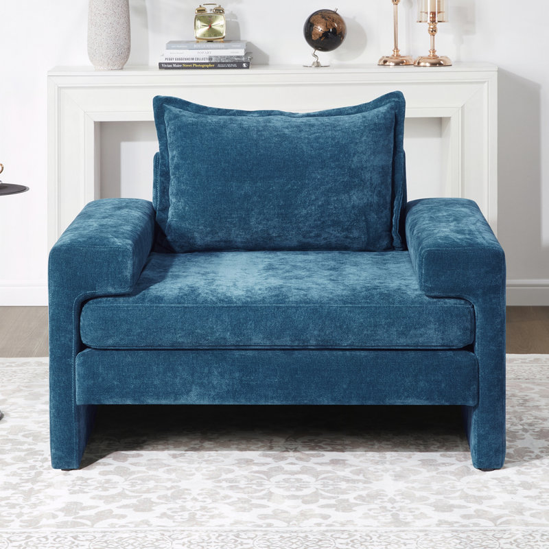 Chaise d'appoint avec accoudoirs larges, Bleu