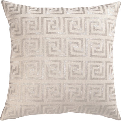 Embroidered Greek Key Linen Throw Pillow