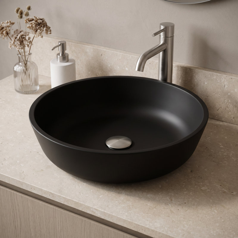 Lavabo de salle de bain vasque circulaire fait main en verre noir MatteShell ™