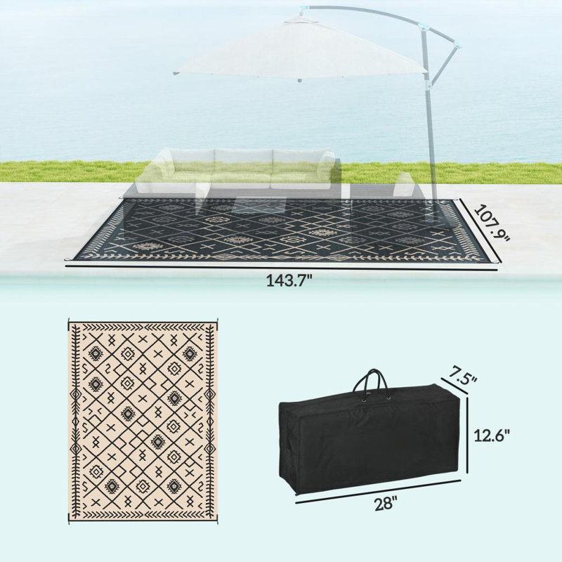 Tapis réversible en plastique imperméable beige / noir