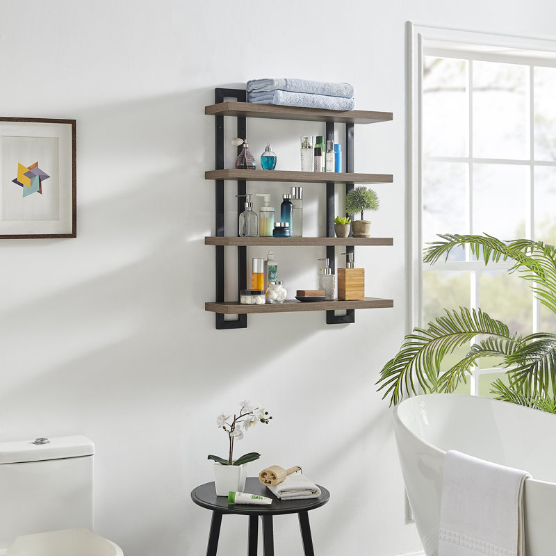 Machiko Wide 4-Tier Floating Wall Shelf, Walnut