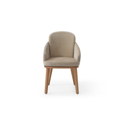 Chaises de salle à manger en tissu beige sur pieds en bois (2 pièces)