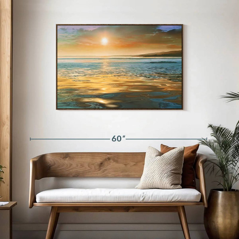 Calme du soir océan, Cadre flottant en noyer, 43 po x 29 po