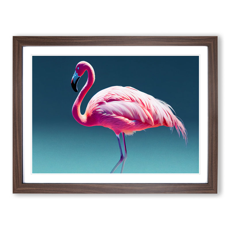 Stimulating Flamingo - Framed Print, 25cm H x 34cm W x 2cm D, Walnut