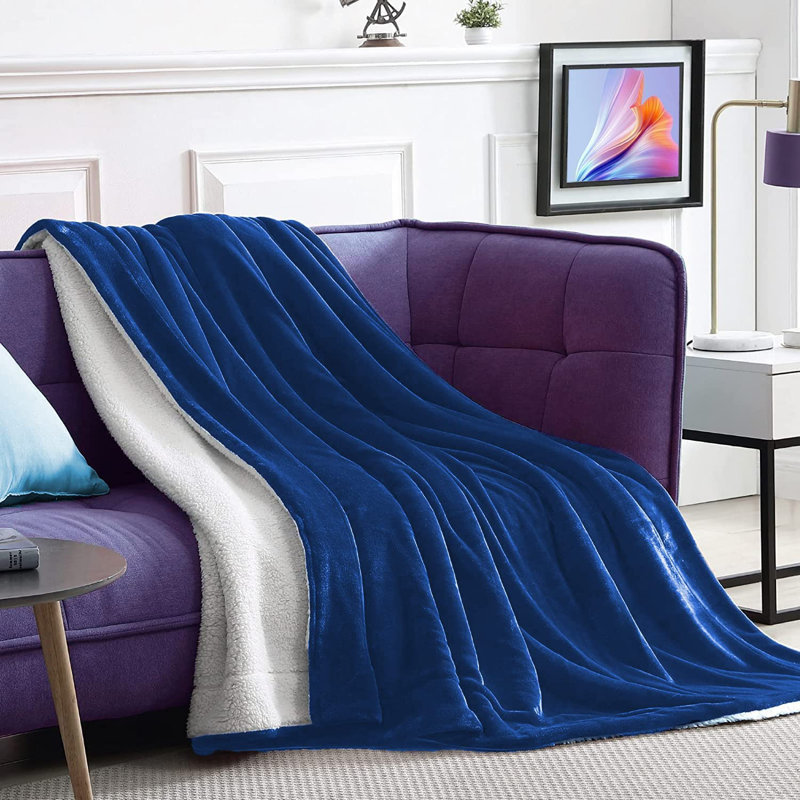 Sherpa Throw Blanket, Ultra Soft Plush Fleece, Blue, 130" W x 150" L