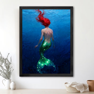 Black Framed Vintage The Mermaid Under the Sea Wall Art Retro Style Framed Prints