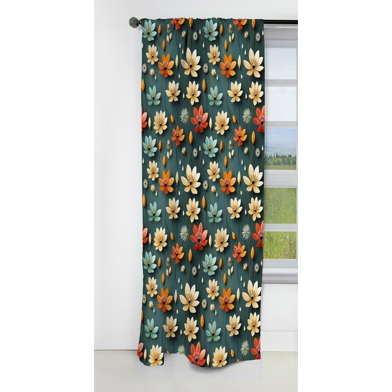 Mod Floral Nostalgia II - Rideau Mid-Century - Rideau occultant géométrique - 1 panneau, L 52 po x L 108 po