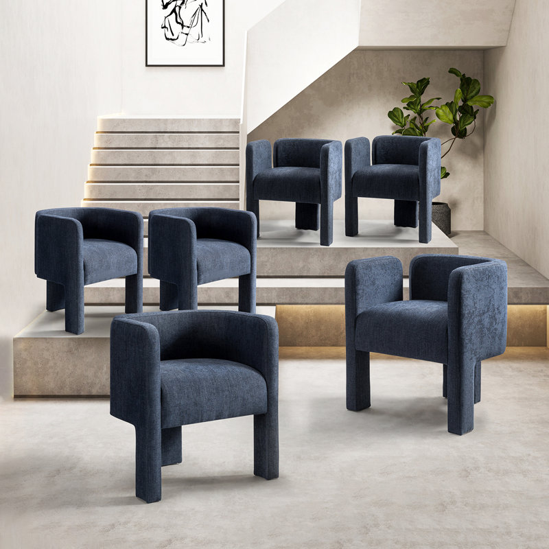 Chaise avec accoudoirs à dossier bas Braien, Bleu marine