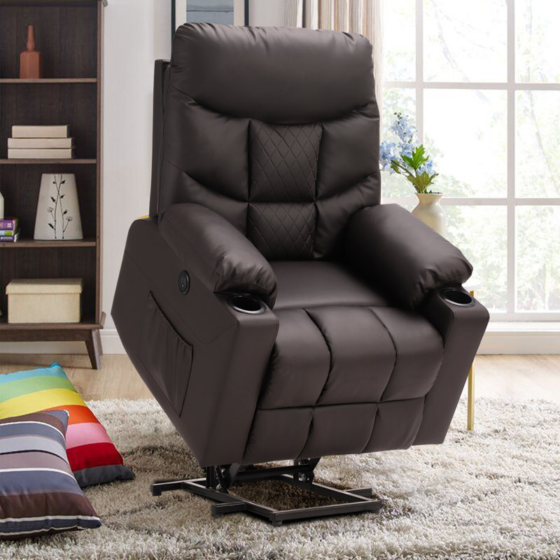 Fauteuil de massage inclinable chauffant en similicuir, Similicuir brun foncé