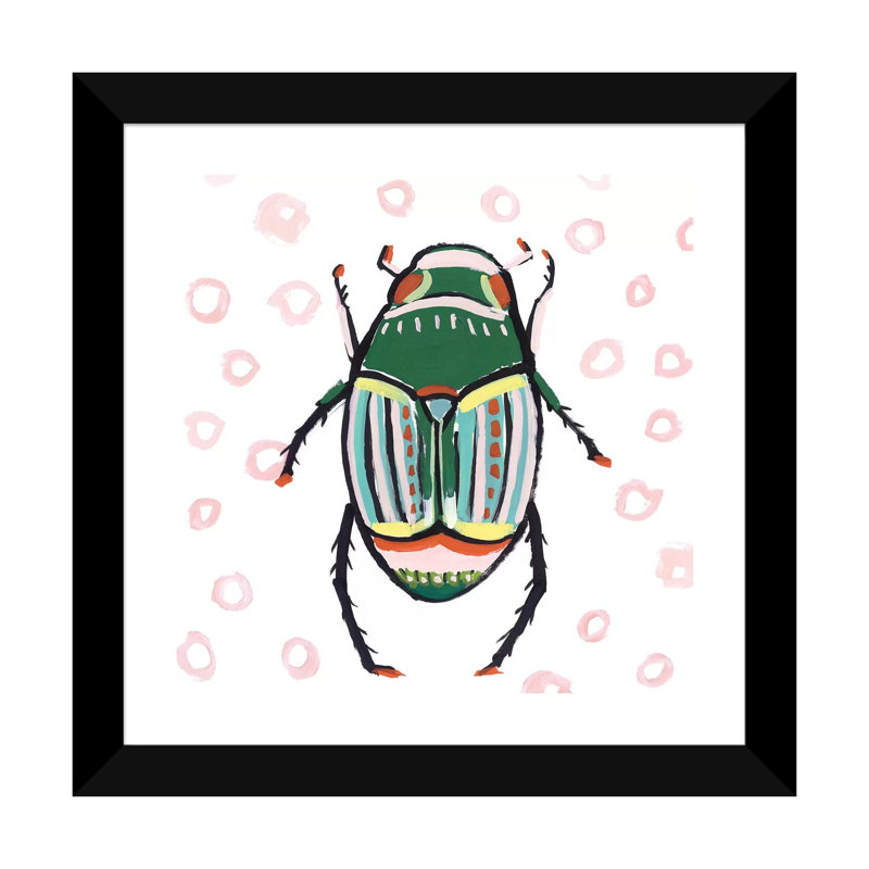 Emerald Beetle par Isabelle Z - reproduction d'art, H 16 po x l 16 po x p 1 po, Papier encadré noir, Blanc