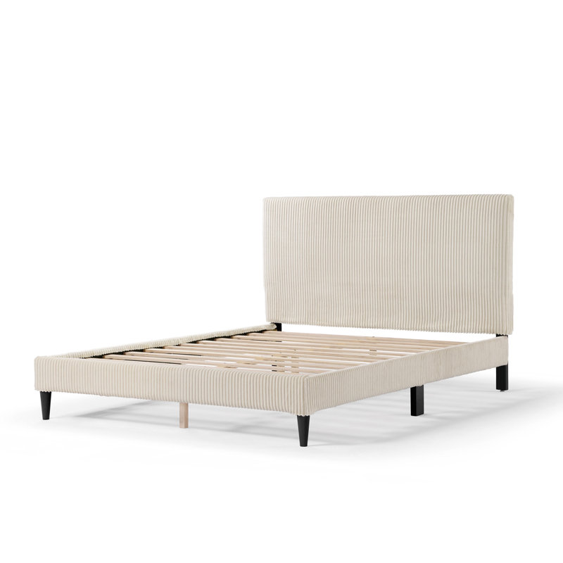 Lit plateforme tapissier Biral, Ivoire