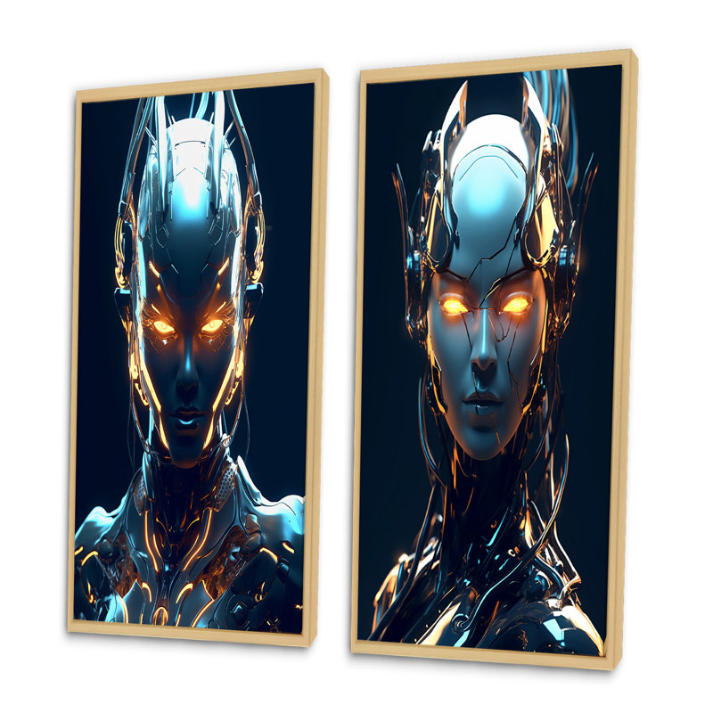 " Robotic Opponent " 2 - Pieces, Brown Framed, 20" H x 24" W