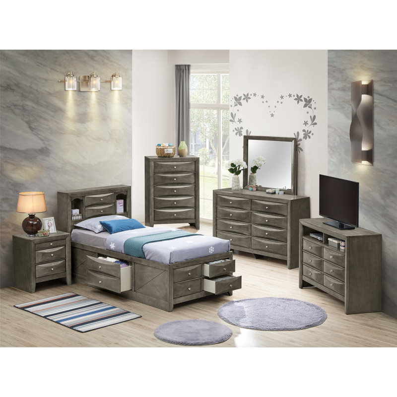 Champetre Bookcase Storage Bed, Twin, Gray