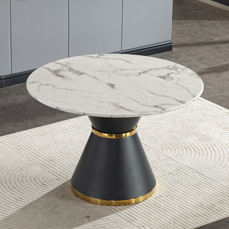 Table ronde luxueuse en MDF à imprimé marbre blanc pour des espaces de salle à manger chics