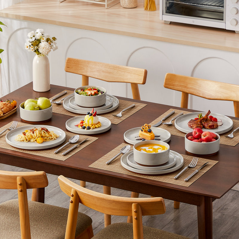 12-Piece Sesame Glaze Stoneware Dinnerware Set, Service For 4 , Brown/Grey