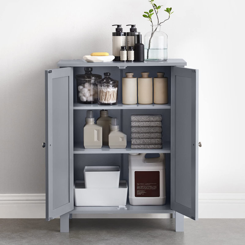 Bathroom Floor Storage Cabinet with 2 Adjustable Shelve, Dove Gray