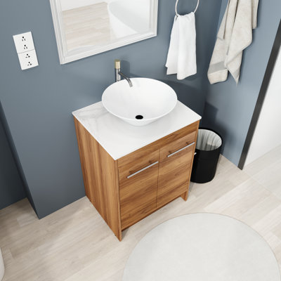 Meuble-lavabo simple autoportant de 23,6 po avec plateau en céramique Antonel