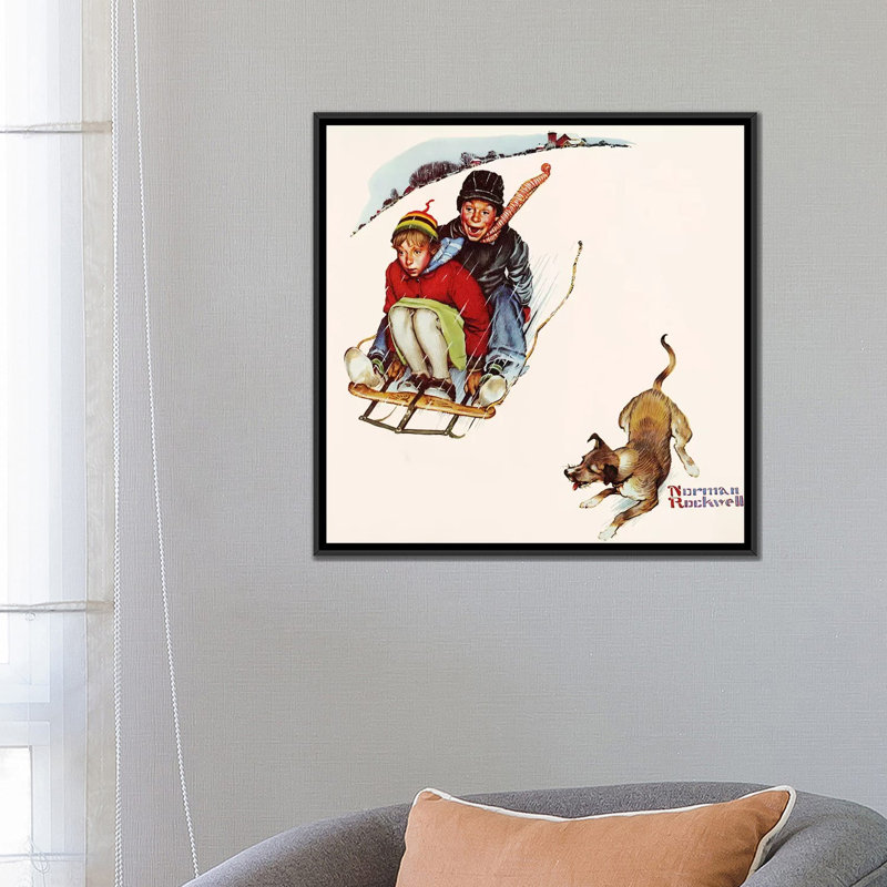 « descente audacieuse » par norman rockwell, reproduction d’art sur toile, H 26 po x l 26 po x P 1,5 po, Pas de tapis