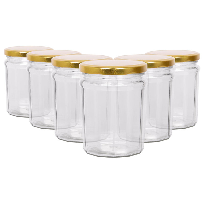 Argon Tableware Glass Jam Jars with Lids, 380ml, Gold