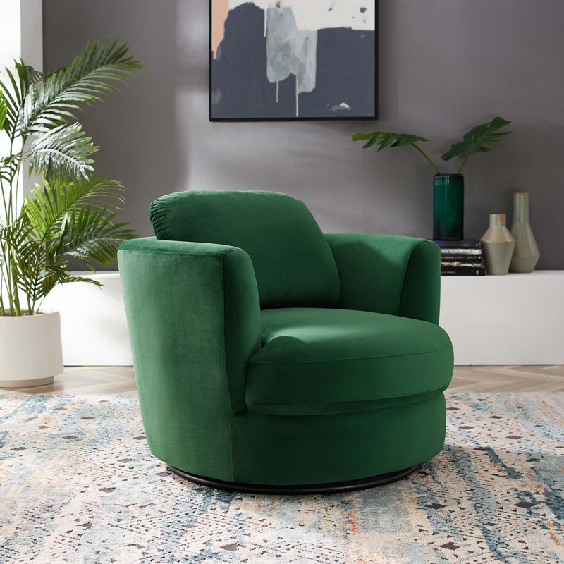 Fauteuil pivotant en velours Pirouette Performance, Émeraude