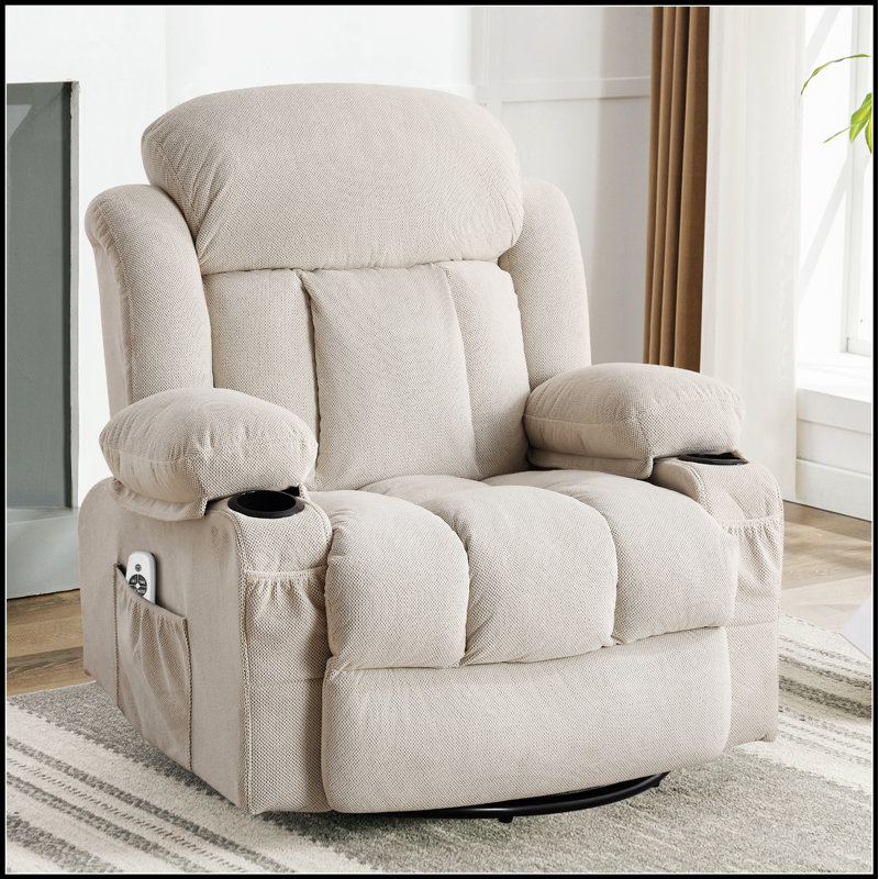 Swinging Recliner Massage Heated Sofa With USB, Cup Holders, And Side Pockets For Ultimate Comfort And Convenience, Beige