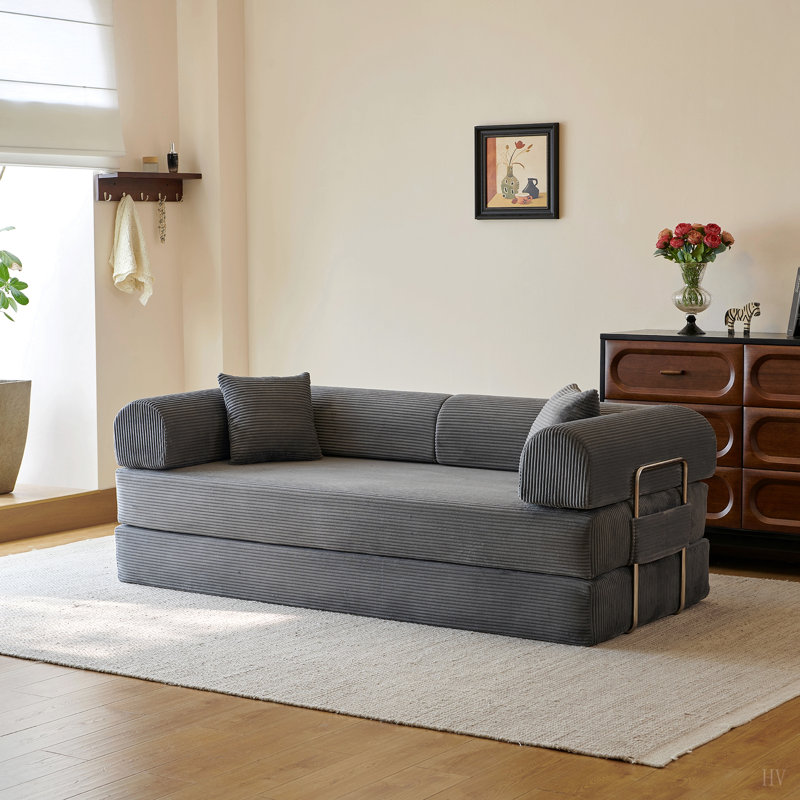Canapé à compression de 78,8 po, canapé-lit convertible au sol avec accoudoirs avec dossier coussiné, canapé-lit futon confortable, causeuse modulaire désossée, tissu en velours côtelé, pour le salon, la chambre à coucher