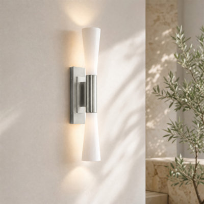 21.7-Inch Modern Silver Wall Sconce with Acid-etched Glass Shades, Up and Down Lighting