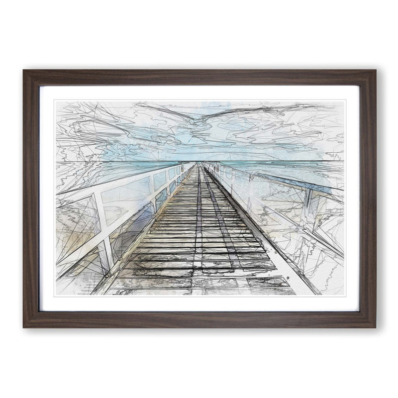 Pier Leading to the Ocean - Picture Frame Graphic Art Print, Walnut Framed, 27cm H x 36cm W x 2cm D