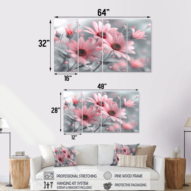Djanira - marguerites, ensemble d'art mural, H 32 po x l 64 po