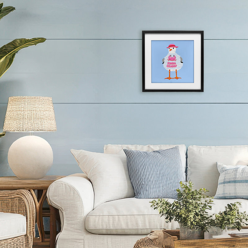 «Sassy Seagull Kinda Crabby», reproduction sous verre encadrée, design par Bex Morley Design, H 13 po x l 13 po