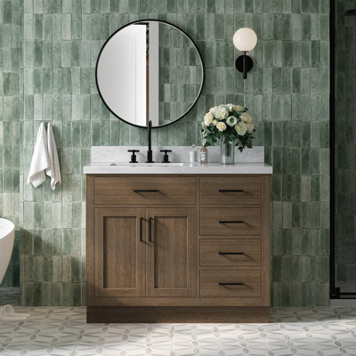 Tidworth 42'' Solid Wood Single Bathroom Vanity with 1.5'' Carrara Marble Top