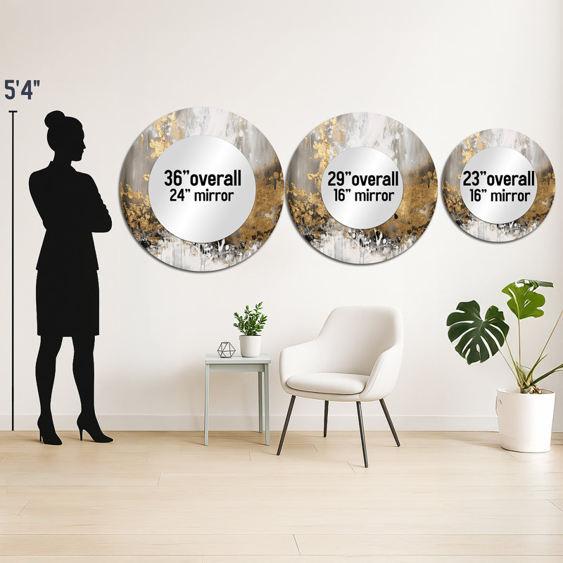 Or et blanc abstrait - miroir mural abstrait, miroir décoratif rond moderne, impression d'art en métal, 23 po x 23 po