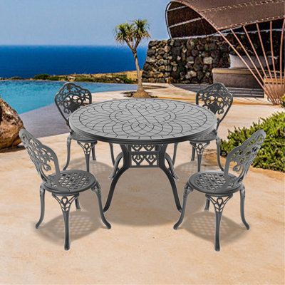Ensemble de 5 pièces de mobilier de salle à manger en fonte d'aluminium toutes saisons avec cadre noir