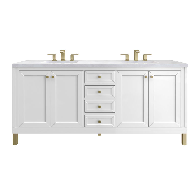 Chicago 72'' W Double Vanity, Carrara White, Glossy White, 8" Widespread