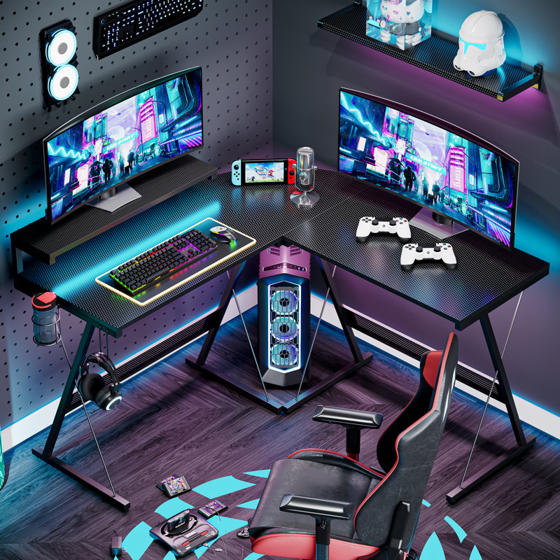 L-Shape Computer Desk, Black, 91.4 x 128.3 x 128.3, Fiber Black