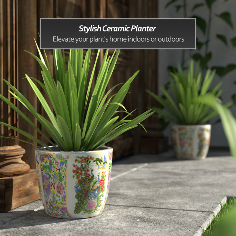 Satsuma Ceramic Planter, 8.25" H x 9.75" W x 9.75" D