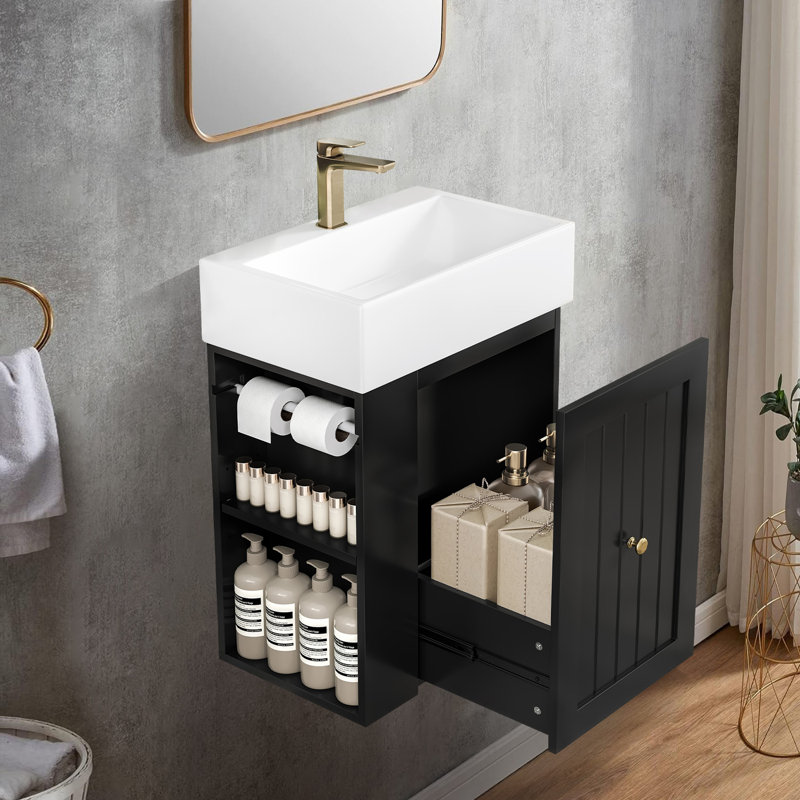 Meuble-lavabo de 20 po avec lavabo en céramique, Noir