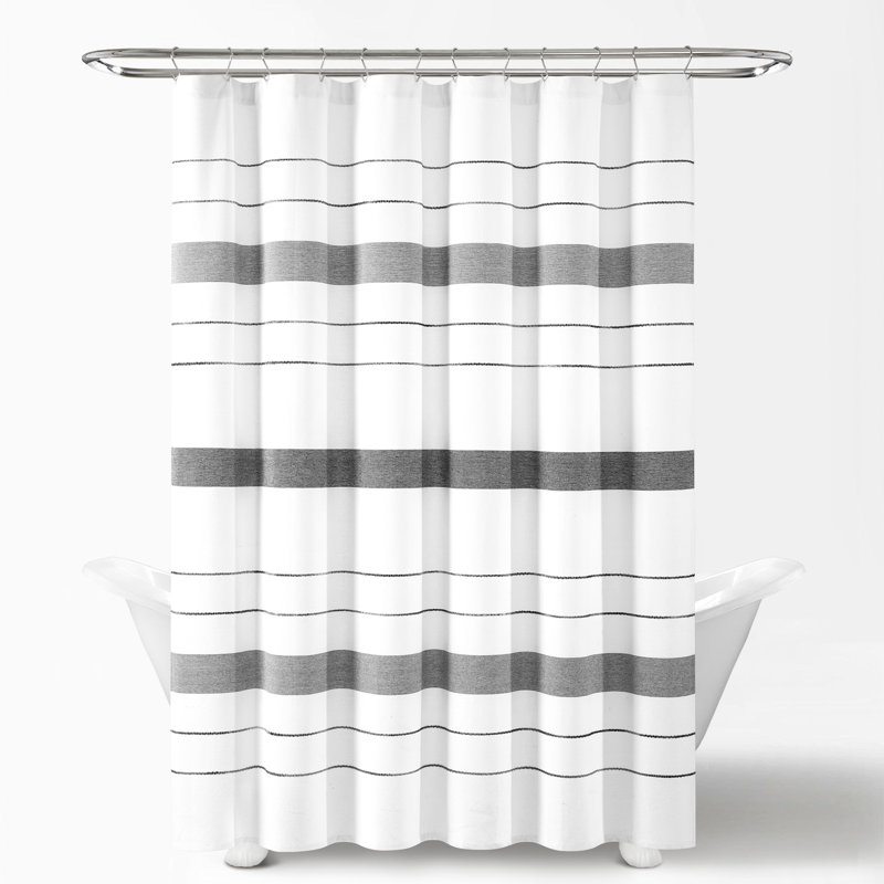 Rideau de douche rayé simple, Gris foncé / blanc