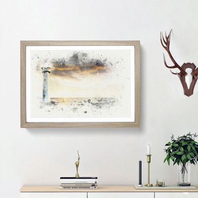 Lighthouse & Seascape Evening Glow in Abstract - Picture Frame Graphic Art Print