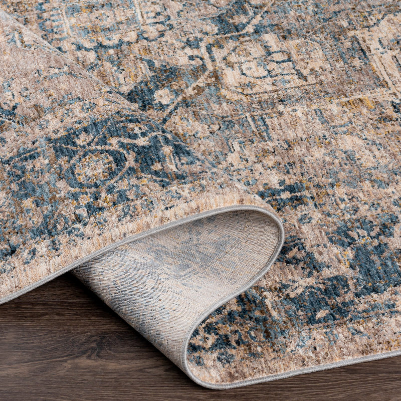 Tapis bleu / beige touffeté à la main Allie, Rectangle 2 pi 7 po x 4 pi