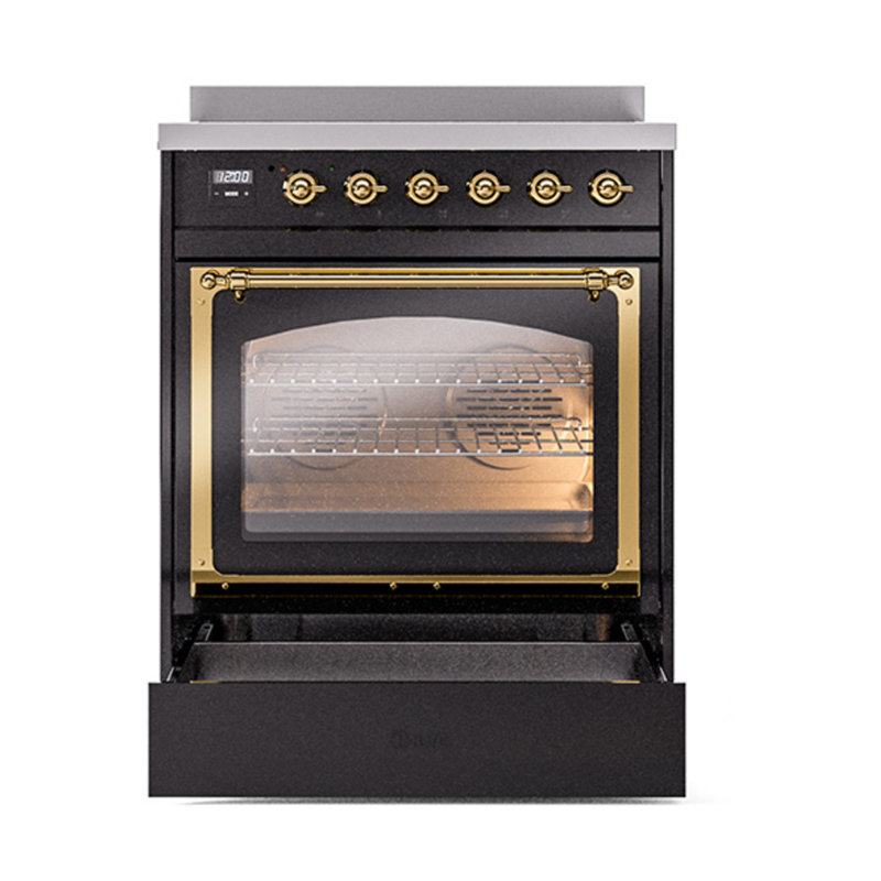 ILVE Nostalgie II Noblesse 30 in Induction Range, Glossy Black/Brass