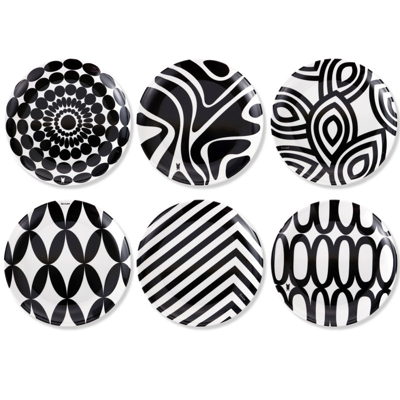 Black and White Geometric Melamine Appetizer Plates, Set of 6