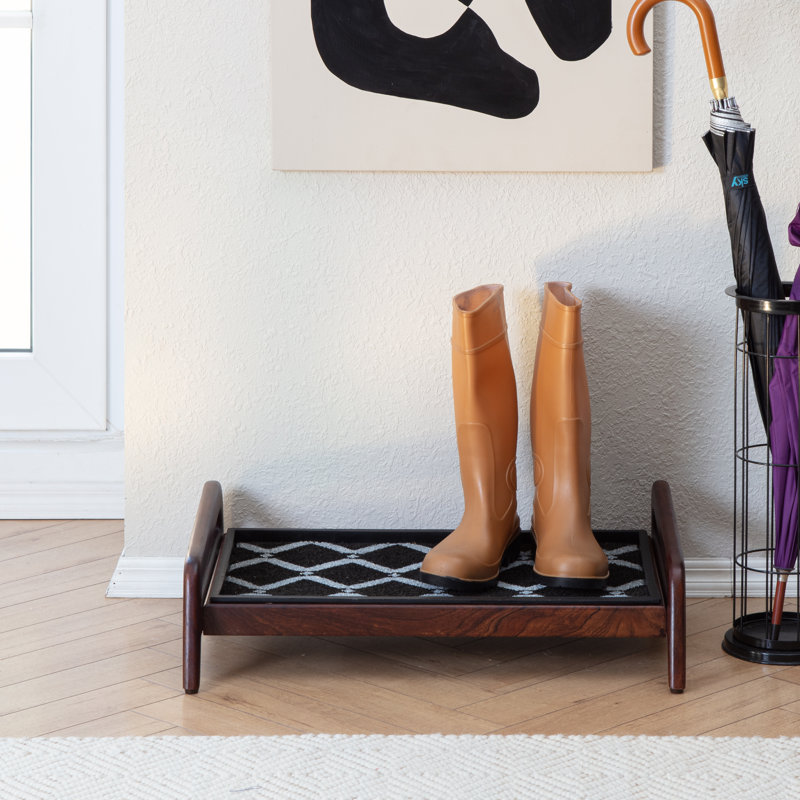 Support à bottes en bois massif de qualité supérieure avec tapis en fibre de coco naturelle - Rangement pour chaussures