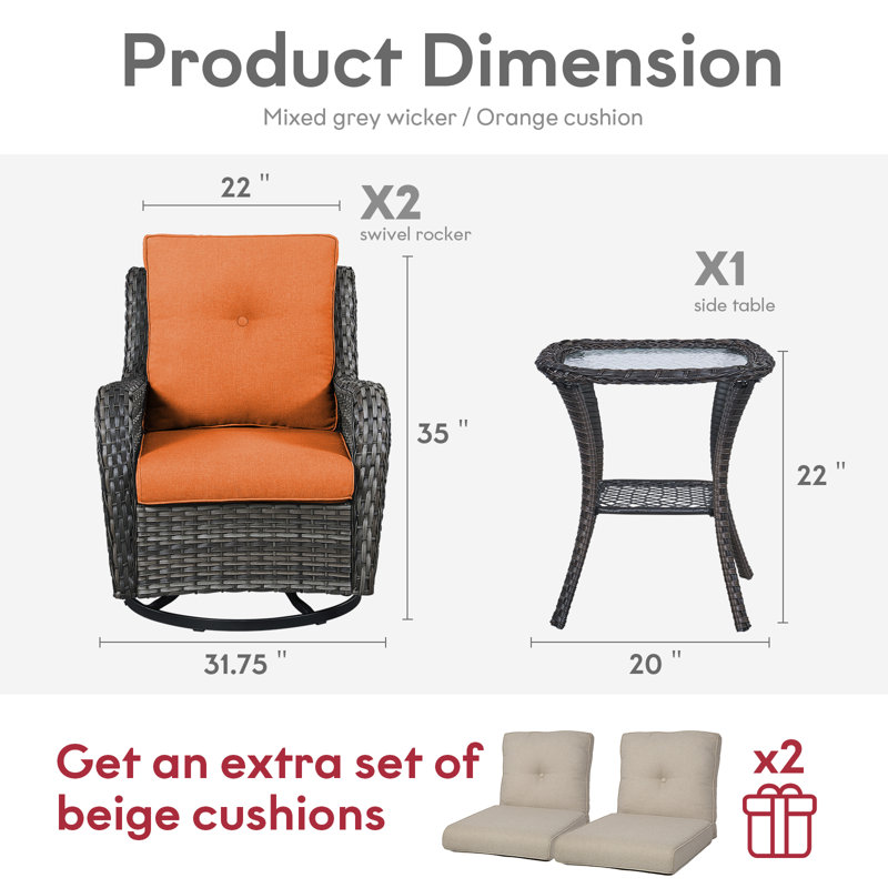 Tonry 2 - Person Patio Conversation Set with Cushions, Orange