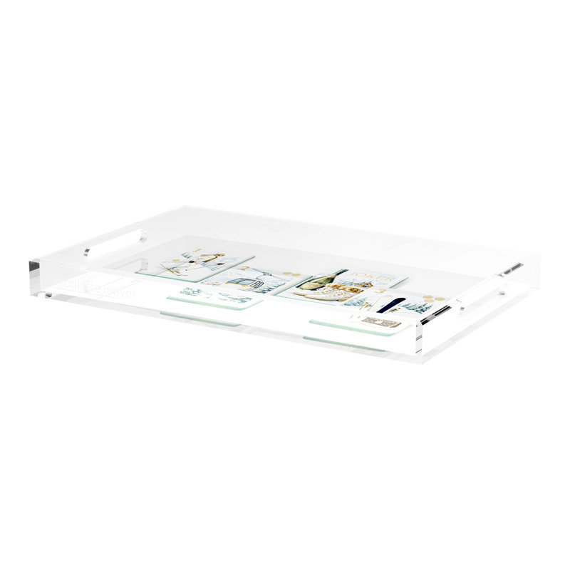 Mahjong Ski Theme Mahj Acrylic Rectangle Decorative Tray, 17"W x 10.5"D x 2"H
